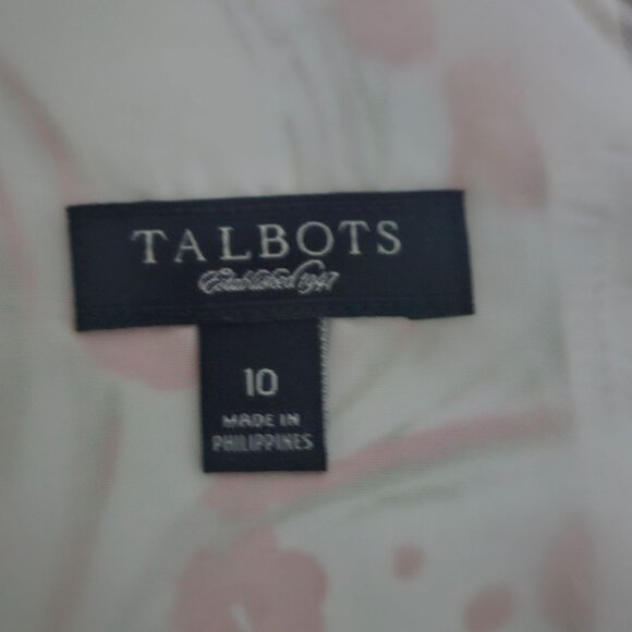 Talbots Women's Cream/Orange Floral 100% Silk V-Neck Fit & Flare Dress Size 10 - Picture 9 of 14